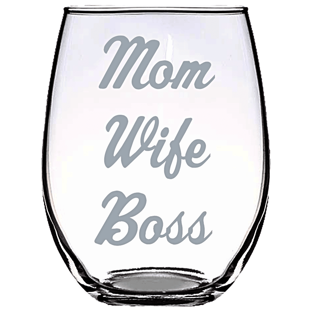 Mom Wife Boss Stemless Wine Glass Stemless Wine Glass Laser Etched No Colored Art PrintTech