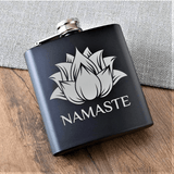 Namaste Yoga Lotus Laser Engraved Steel Flask Flask Laser Etched No Colored Art Black PrintTech