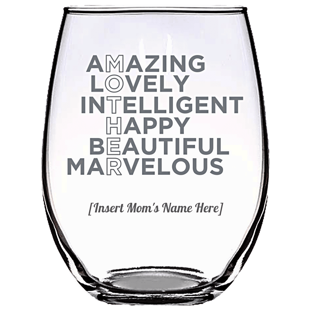 Mother PERSONALIZED Stemless Wine Glass Stemless Wine Glass Laser Etched No Colored Art PrintTech