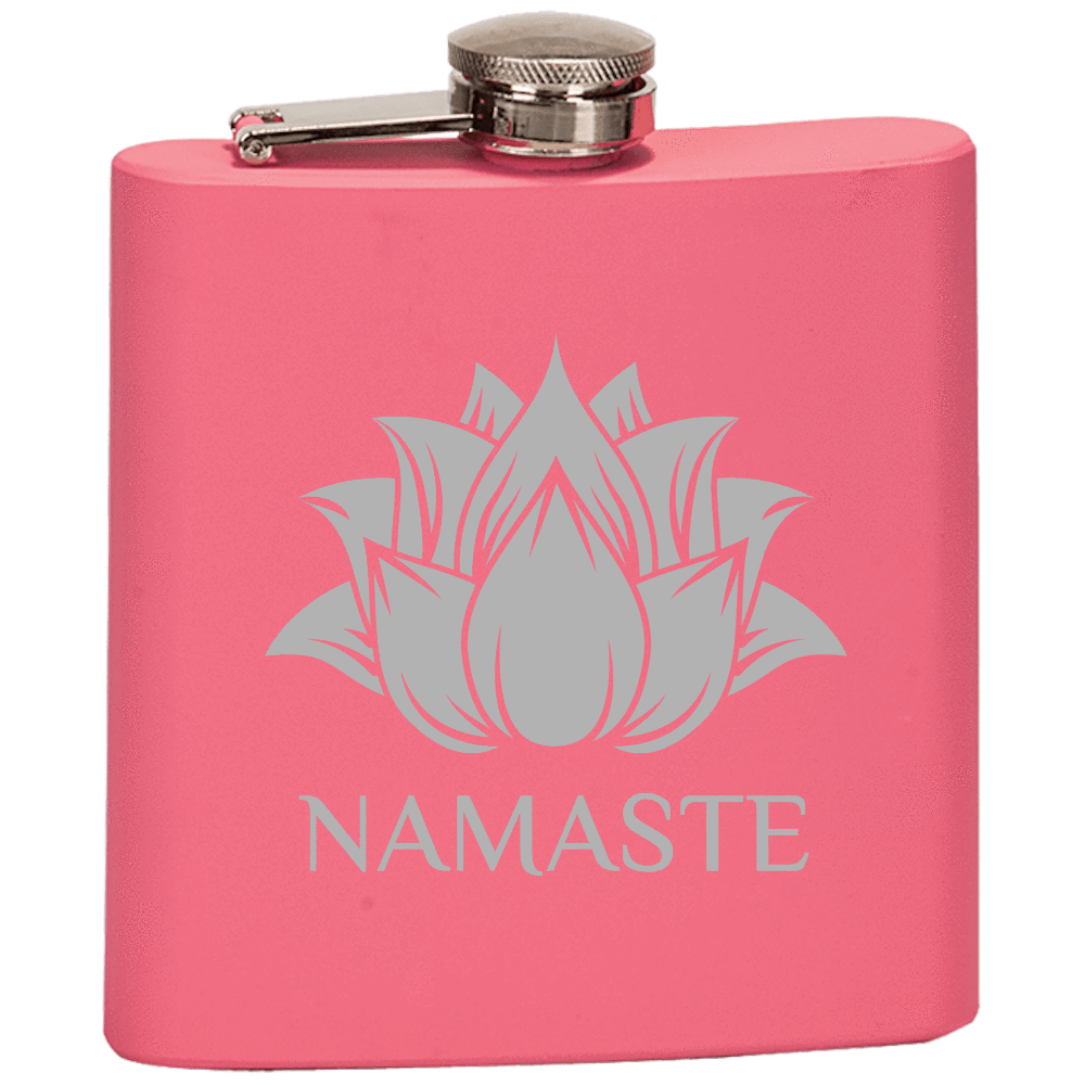 Namaste Yoga Lotus Laser Engraved Steel Flask Flask Laser Etched No Colored Art Pink PrintTech