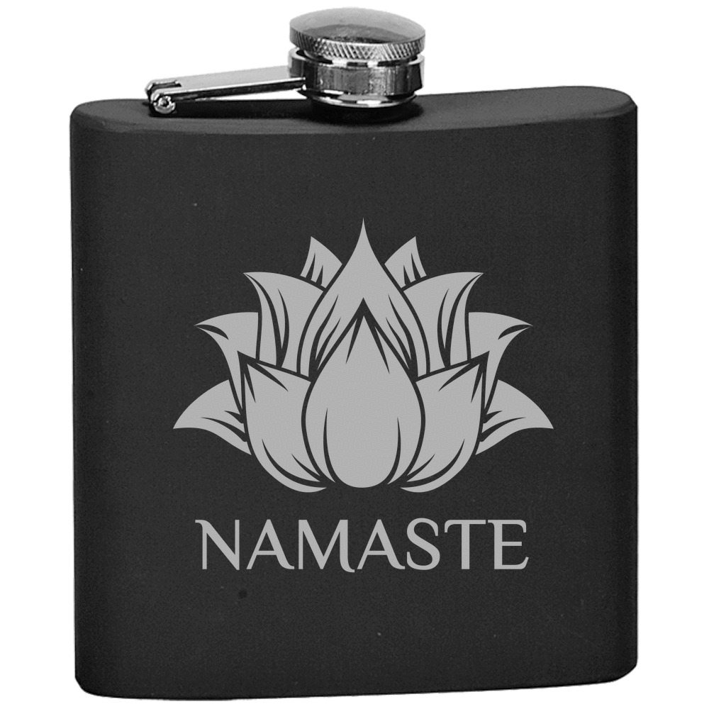 Namaste Yoga Lotus Laser Engraved Steel Flask Flask Laser Etched No Colored Art PrintTech